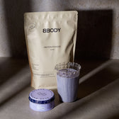 Viral debloat shake with blue matcha and vanilla protein powder